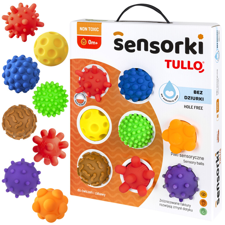 Piłeczki sensoryczne Tullo Sensorki 8 szt. Bez dziurki.